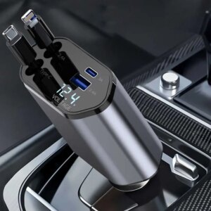 120W 4 in 1 Auto Cable Phone Universal Android Iphone Mobile Super Port Charging Retractable Fast Car Charger Usb Type C Adapter